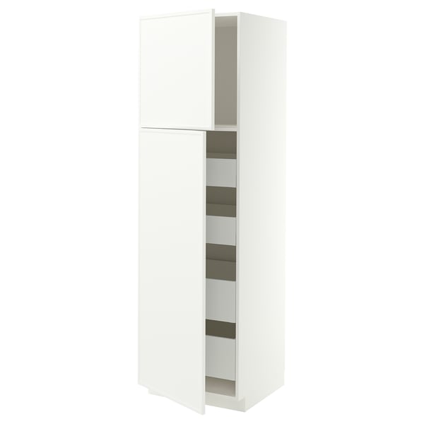 METOD / MAXIMERA Hi cab w 2 doors/4 drawers, white/Aspudden matt white, 60x60x200 cm