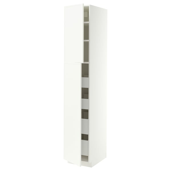 METOD / MAXIMERA Hi cab w 2 doors/4 drawers, white/Aspudden matt white, 40x60x220 cm