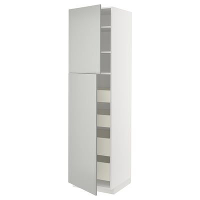 White METOD high cabinet, sleek design with light grey doors, modern minimalist kitchen storage.