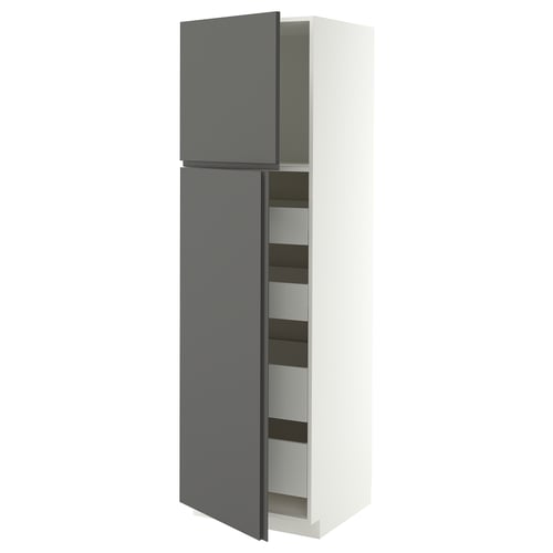 METOD / MAXIMERA Hi cab w 2 doors/4 drawers, white/VOXTORP dark grey vertical handle, 60x60x200 cm