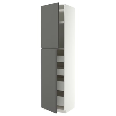 METOD / MAXIMERA Hi cab w 2 doors/4 drawers, white/VOXTORP dark grey vertical handle, 60x60x240 cm
