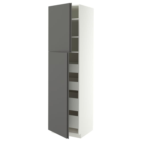 METOD / MAXIMERA Hi cab w 2 doors/4 drawers, white/VOXTORP dark grey vertical handle, 60x60x220 cm