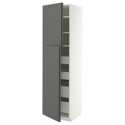 METOD / MAXIMERA Hi cab w 2 doors/4 drawers, white/VOXTORP dark grey vertical handle, 60x60x220 cm