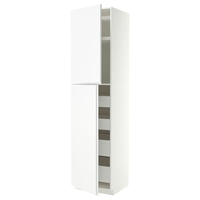 METOD / MAXIMERA Hi cab w 2 doors/4 drawers, white/VOXTORP matt white vertical handle, 60x60x240 cm