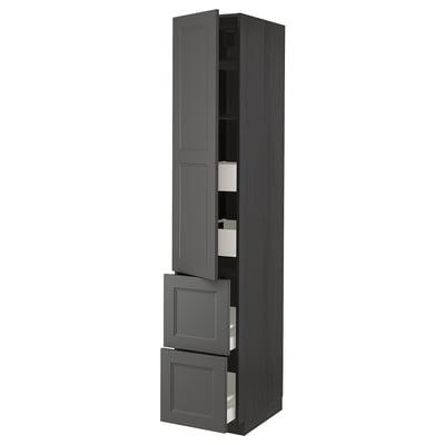 Dark gray METOD kitchen cabinet with two drawers and one shelf, featuring modern design and sturdy construction.