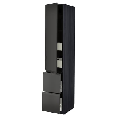 METOD kitchen cabinet in matte black with adjustable shelves and drawers, sleek modern style.