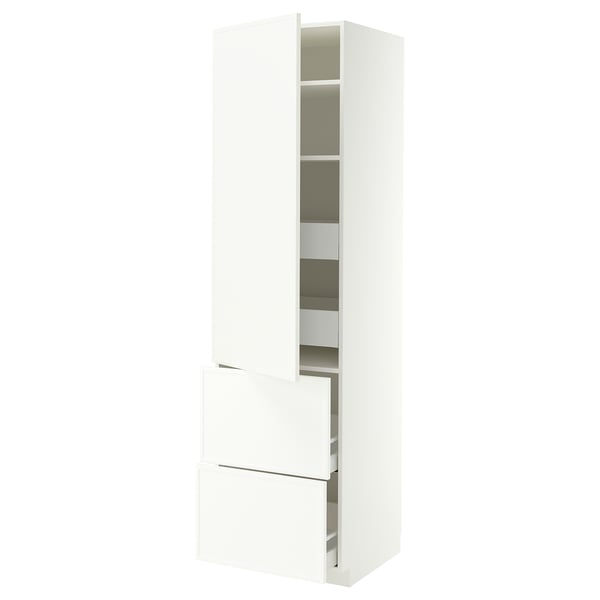 METOD / MAXIMERA Hi cab w shlvs/4 drawers/dr/2 frnts, white/Aspudden matt white, 60x60x220 cm