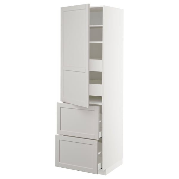 White kitchen cabinet with shelves and drawers, traditional design.