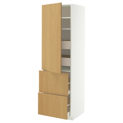 METOD / MAXIMERA Hi cab w shlvs/4 drawers/dr/2 frnts, white/Sinarp oak veneer, 60x60x200 cm