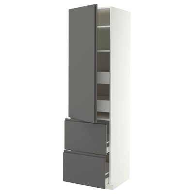 METOD / MAXIMERA Hi cab w shlvs/4 drawers/dr/2 frnts, white/VOXTORP dark grey vertical handle, 60x60x220 cm