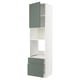 A white METOD kitchen unit with green-gray bodarp doors, including cabinets and drawers.