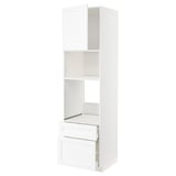 White METOD kitchen unit with drawer and open shelf.