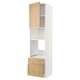 METOD white kitchen unit with oak cabinets, tall with adjustable shelf, drawers, and closed storage.