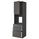 Black modern kitchen unit with 3 drawers, 1 cabinet, and 1 open shelf. Sleek, dark grey handles and sturdy materials.