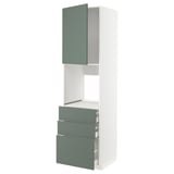 METOD kitchen unit in grey-green with white frame, drawers, and cabinet.