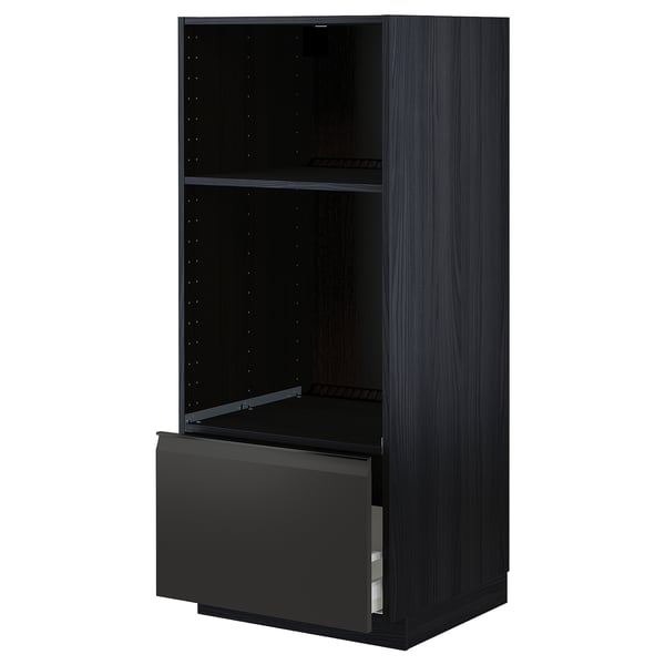 Black modern kitchen cabinet: METOD by ikea, tall with shelf and drawer.