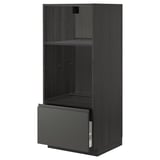 Modern dark grey kitchen cabinet with drawer & shelves.
