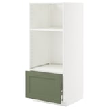 White kitchen unit with green drawer, modern design, adjustable shelf.