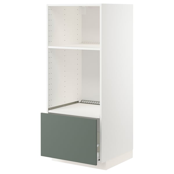 METOD kitchen unit in white with grey-green drawer, modern design.
