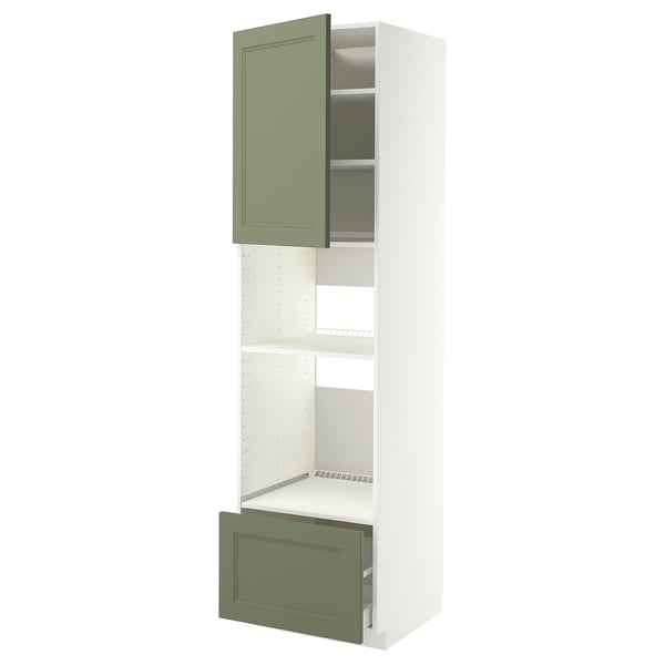 METOD / MAXIMERA High cabinet f built-in appliances, white/Axstad grey-green, 60x60x220 cm