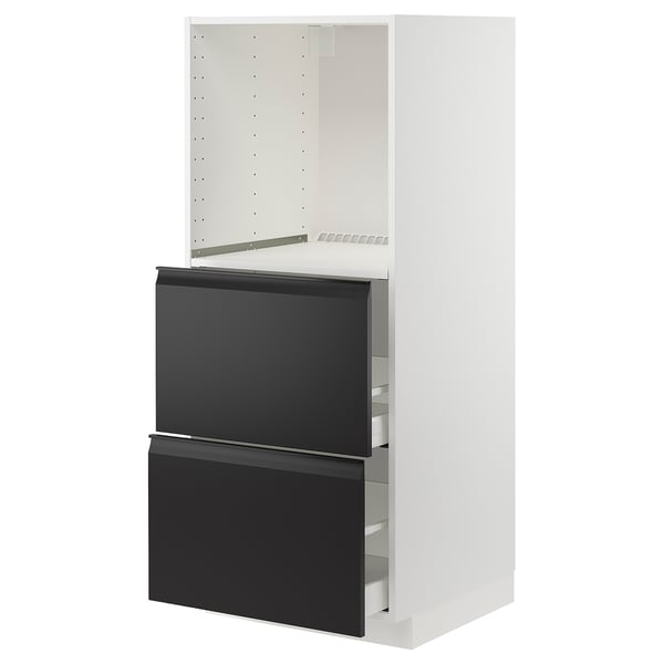 METOD kitchen unit with matte black drawers, sleek design.