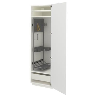 METOD / MAXIMERA High cabinet with cleaning interior, white/VOXTORP high-gloss white vertical handle, 60x60x200 cm