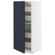 Blue and white kitchen cabinet with adjustable shelves and soft-close drawers.