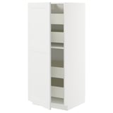 White METOD kitchen cabinet, sleek design with glass shelves, modern and sturdy.