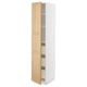 METOD white tall cabinet, oak door, 3 shelves, soft-close drawer.