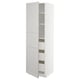 White METOD kitchen cabinet with open door, bevelled edges.