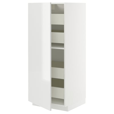 Open white kitchen cabinet with adjustable shelves; modern design, easy to clean.