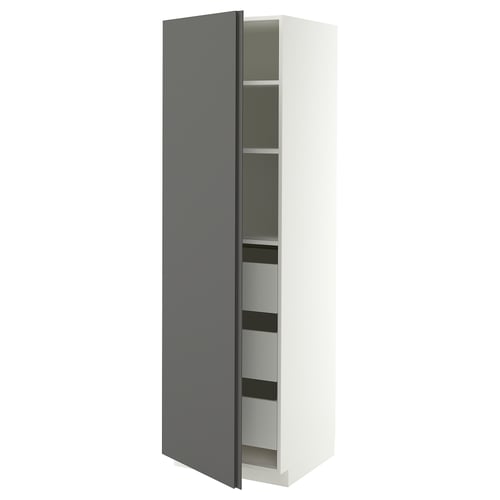 METOD / MAXIMERA High cabinet with drawers, white/VOXTORP dark grey vertical handle, 60x60x200 cm
