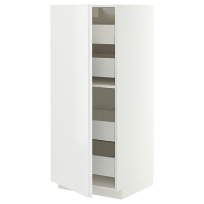 METOD / MAXIMERA High cabinet with drawers, white/VOXTORP high-gloss white vertical handle, 60x60x140 cm