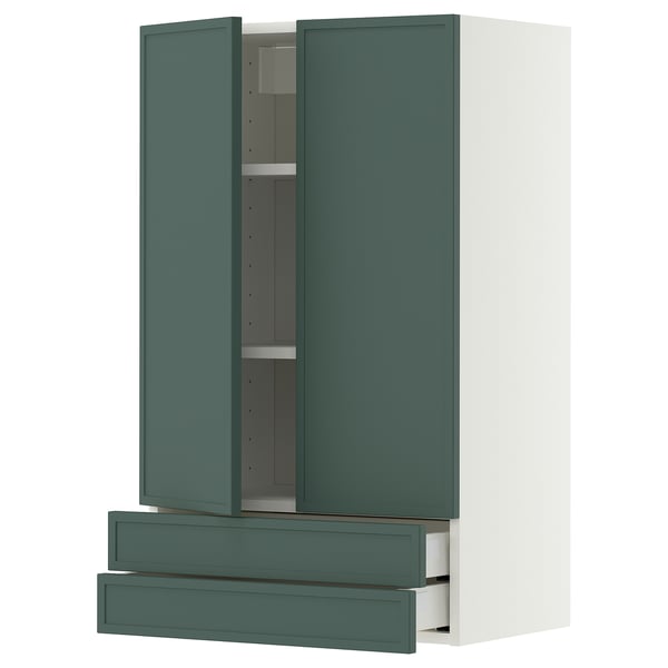 METOD / MAXIMERA Wall cabinet w 2 doors/2 drawers, white/Aspudden dark grey-green, 60x100 cm