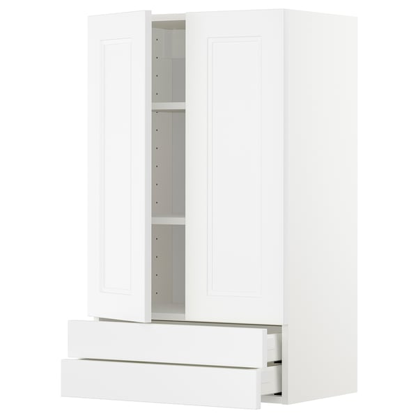 METOD white kitchen cabinet with drawers and shelves.