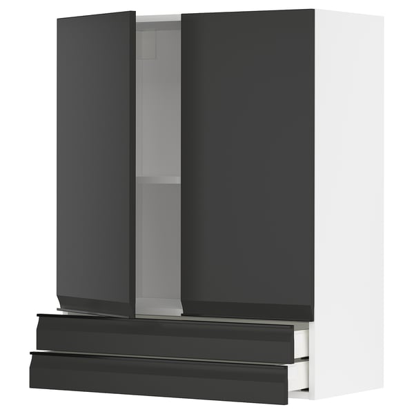 METOD kitchen unit: modern matte black with sleek handles, rectangular, two-door design.