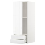 METOD high gloss white kitchen cabinet, modern design with integrated handles, one hinge door, and two drawers.
