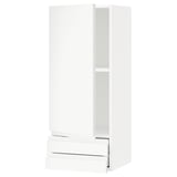 A white ikea METOD kitchen cabinet with a smooth finish, two doors, and a single drawer.