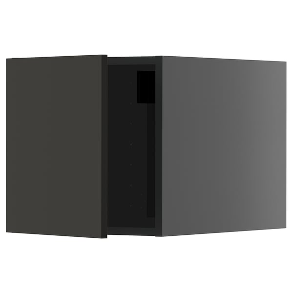 Modern black kitchen cabinet, sleek rectangular design, durable particleboard, minimalist style.