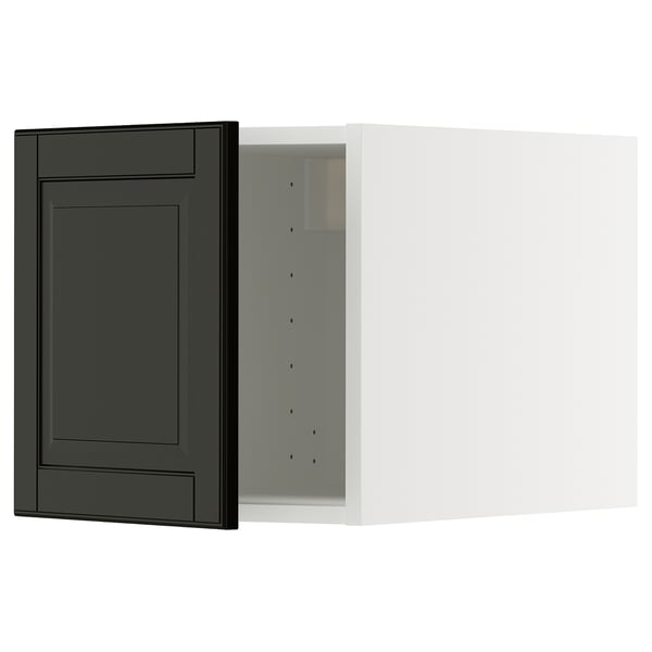 Modern black kitchen cabinet with sleek design.