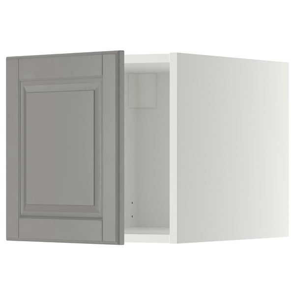 A grey METOD kitchen cabinet with a beveled edge door, featuring a panel design.