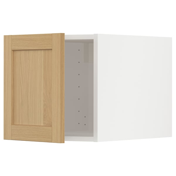 Wooden cabinet door open, revealing box. Classical design, natural wood look.