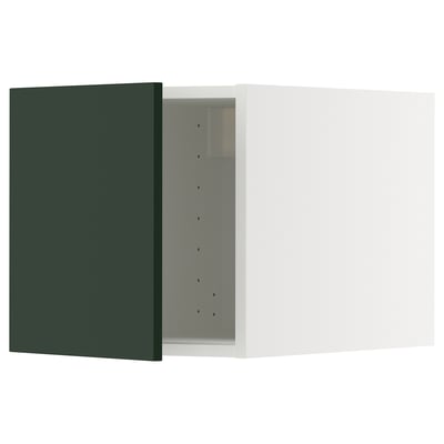 A dark green METOD kitchen cabinet with a white interior. It a sleek, rectangular design with modern, flat-panel doors.