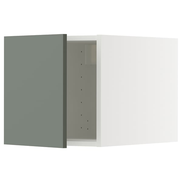 Modern grey-green kitchen unit from ikea. Sleek, frosted glass and sturdy construction.