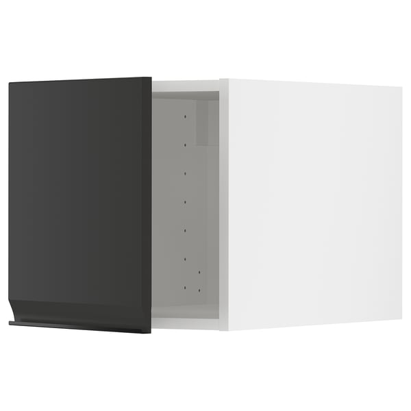 Black modern kitchen cabinet with minimalist handle design.