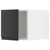 Black modern kitchen cabinet with minimalist handle design.