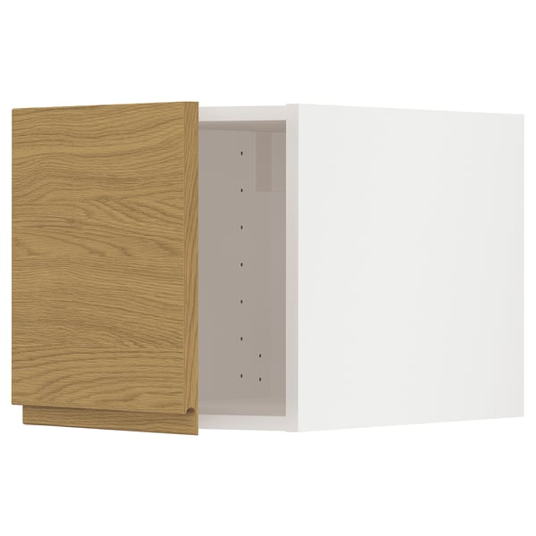 Open wooden kitchen cabinet, showing interior drawers. Brown, rectangular, minimalist.