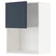 Blue cabinet door on white wall unit, square design.