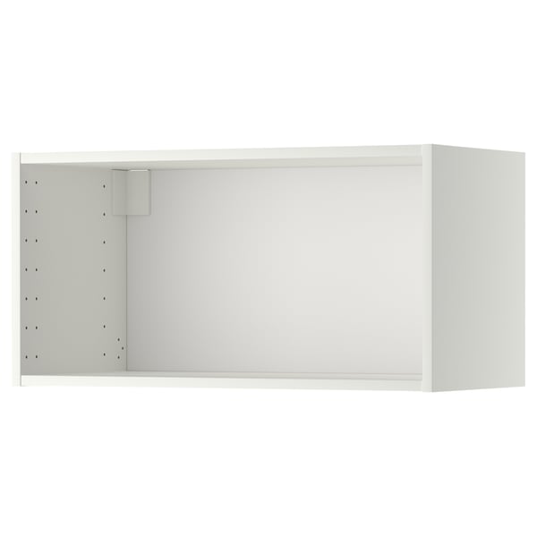 White METOD wall cabinet, rectangular, hollow inside, with drilling holes on one side.
