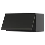 Black modern kitchen cabinet with sleek handle-less design.